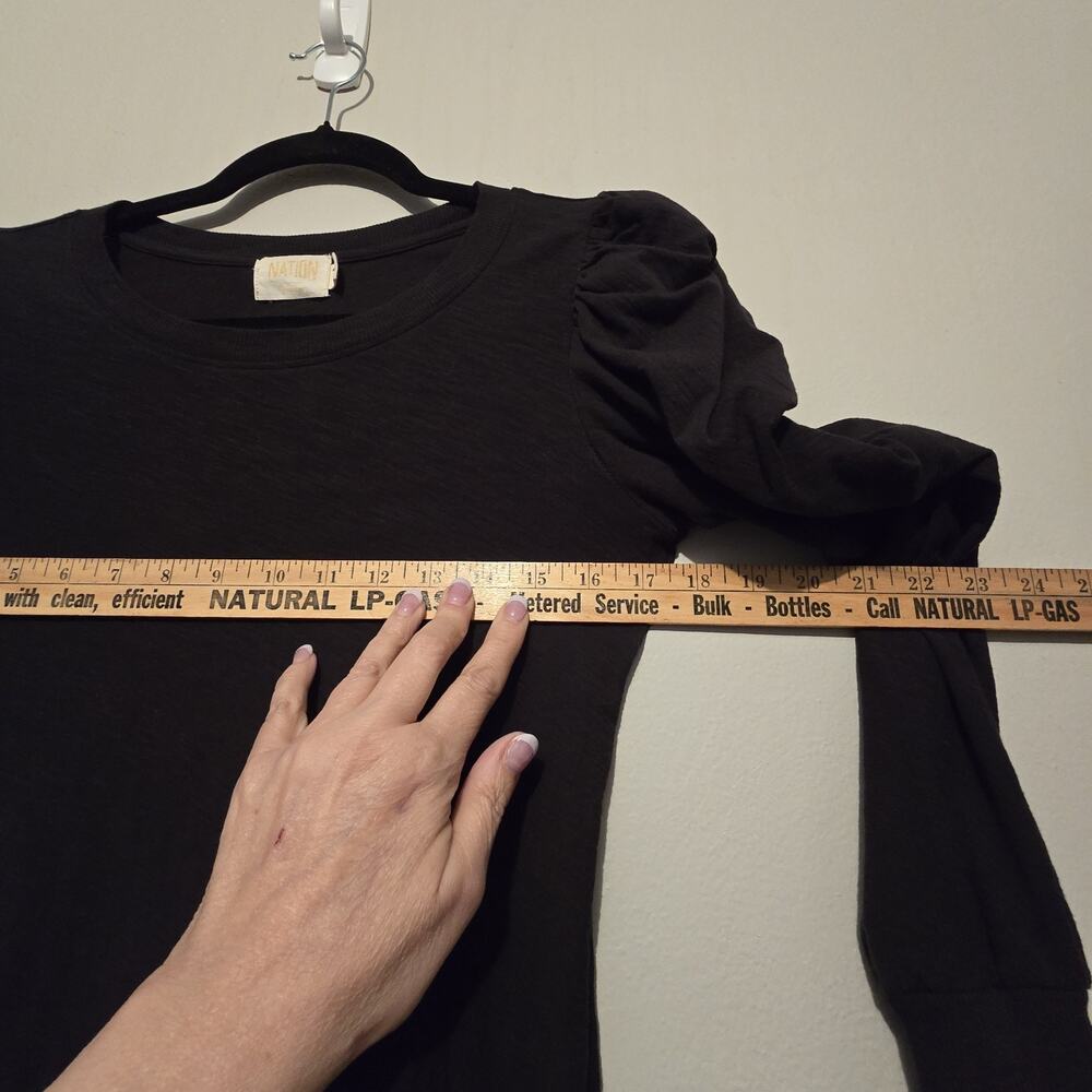 Nation LTD Puff Sleeve Top Womens XS Black Pima Cotton Quiet Luxury Minimalist - Picture 8 of 11